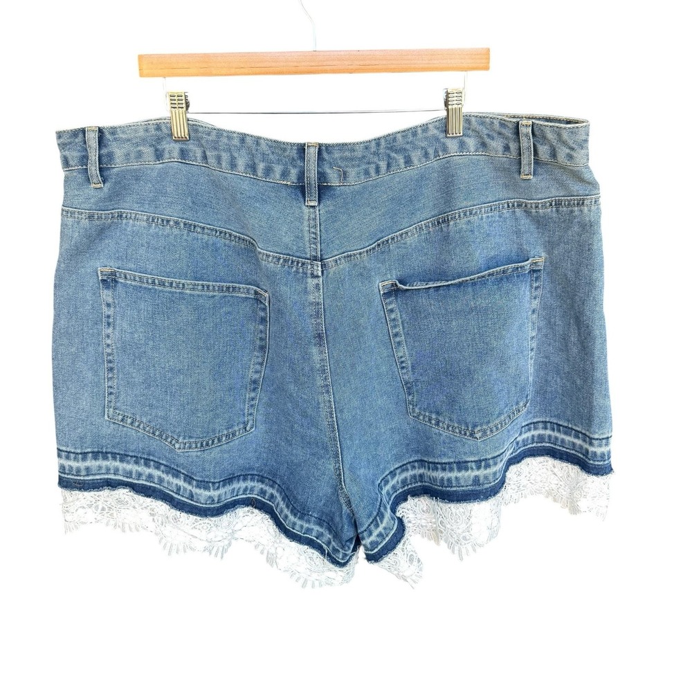 Cider Shorts Womens 4XL Blue High Rise Denim Lace Hem Cutoff Summer Plus Size - Picture 2 of 7